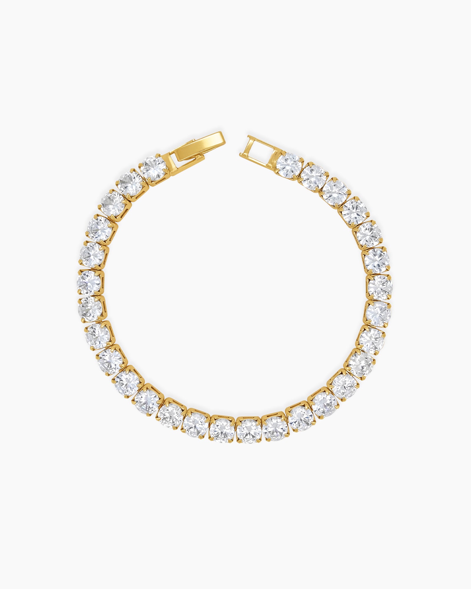 A sophisticated gold tennis bracelet with a single row of 5mm brilliant-cut zircon stones