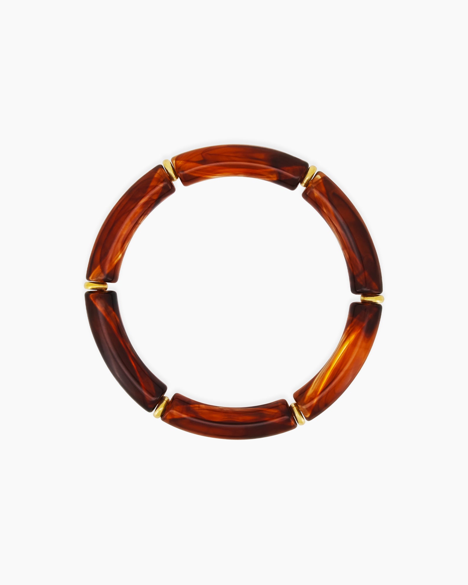 A playful honey bangle with smooth, curved acrylic segments and delicate golden connectors
