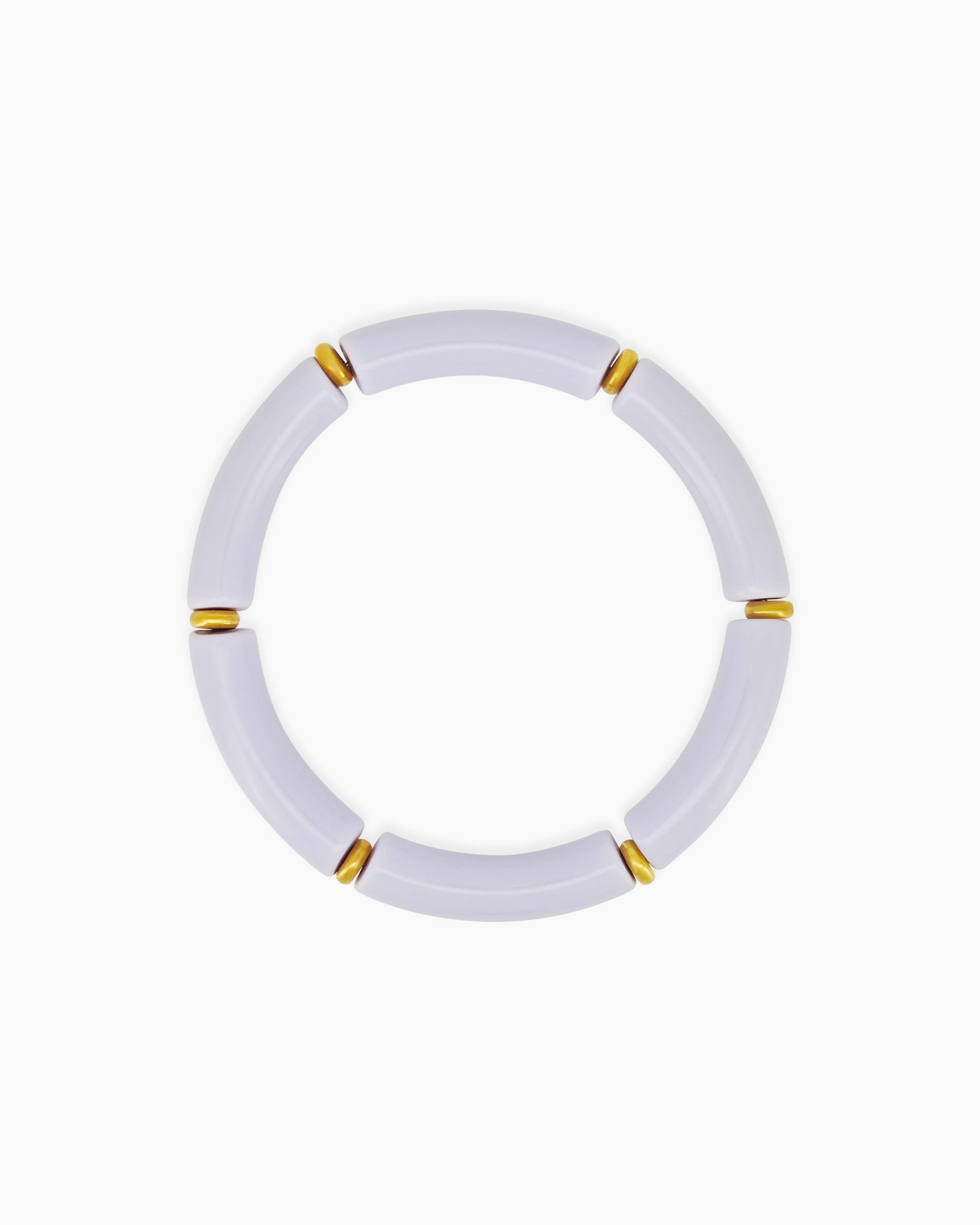 A playful lilac bangle with smooth, curved acrylic segments and delicate golden connectors