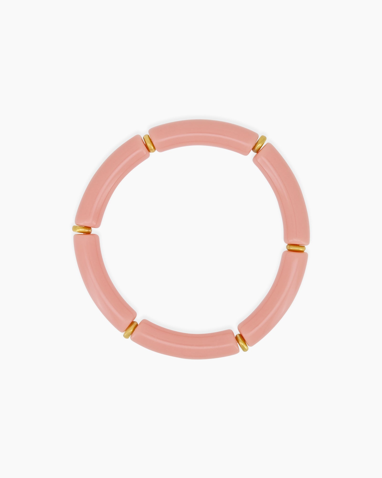 A playful pink bangle with smooth, curved acrylic segments and delicate golden connectors
