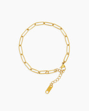 A minimalist bracelet with elongated gold-tone links and a lightweight, airy design for easy layering