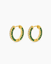 Chunky gold-green hoops with two radiant rows of pavé-set zircons for dazzling, daily glam