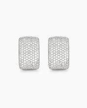 Statement earrings in a bold rectangular silhouette, encrusted with a full pavé of micro-set white zircons