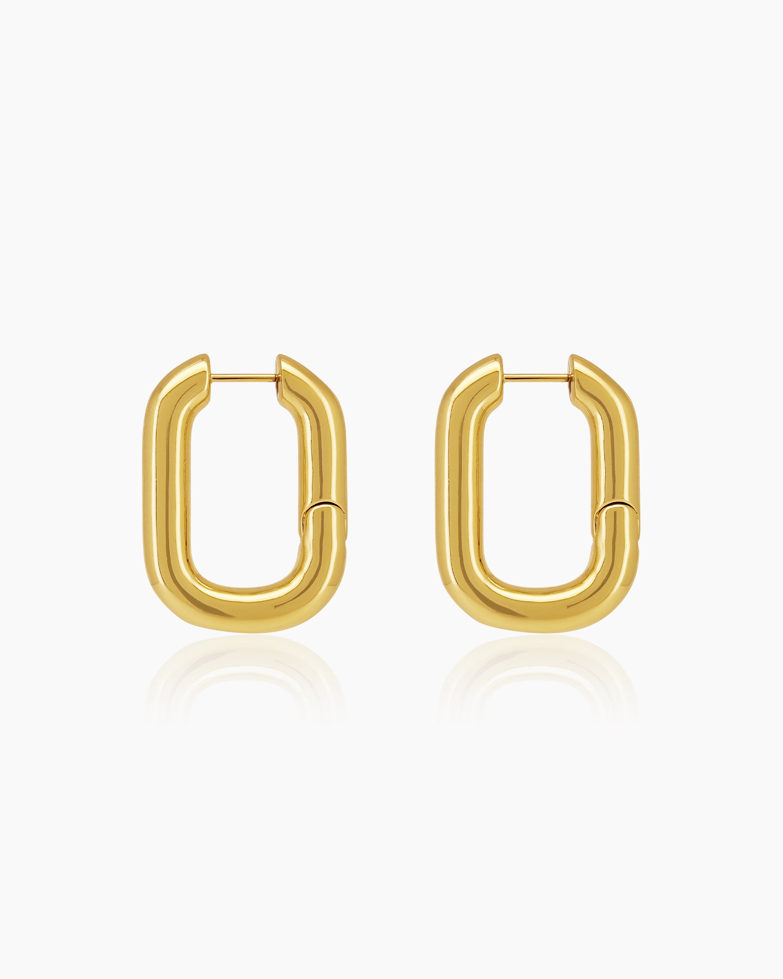 Chunky rectangular hoop earrings with a smooth, polished finish for a modern, structured edge