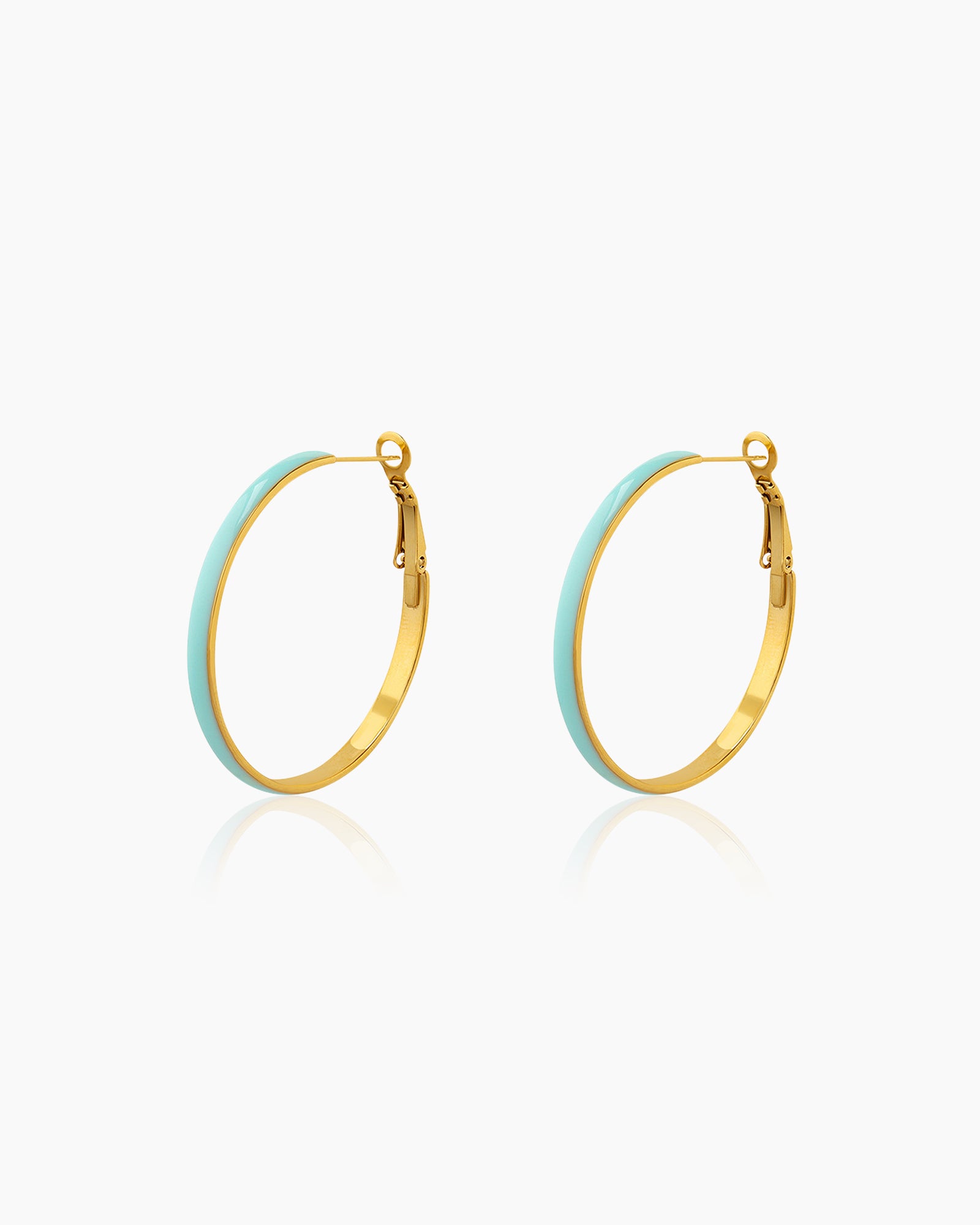 Light-blue enamel-coated hoop earrings with a sleek, gold-tone structure for a serene, polished look