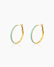 Light-blue enamel-coated hoop earrings with a sleek, gold-tone structure for a serene, polished look
