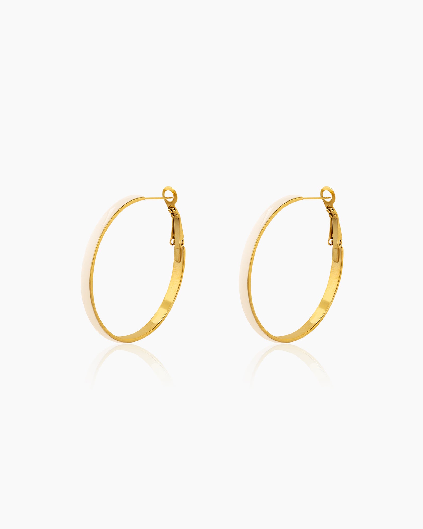 White enamel-coated hoop earrings with a sleek, gold-tone structure for a classic, polished look