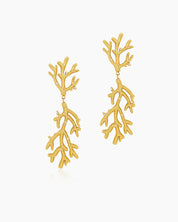 Artful statement earrings of hammered gold coral branches adorned with scattered faux pearls