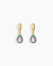 Blue Drop earrings with glossy enamel frames and sparkling stones in heart and teardrop shapes