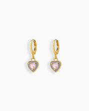 Grey Heart earrings with glossy enamel frames and sparkling stones in heart and teardrop shapes