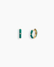 Green mini hoops coated in glossy enamel and accented with a single sparkling zircon for a playful twist