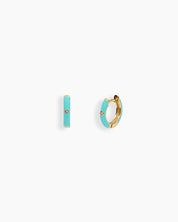 Light-blue mini hoops coated in glossy enamel and accented with a single sparkling zircon for a playful twist