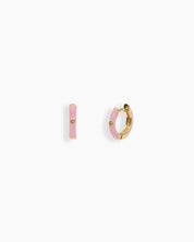 Pink mini hoops coated in glossy enamel and accented with a single sparkling zircon for a playful twist