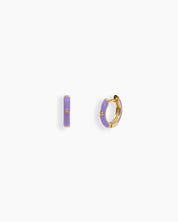 Purple mini hoops coated in glossy enamel and accented with a single sparkling zircon for a playful twist