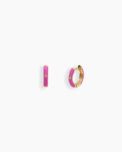 Rose-red mini hoops coated in glossy enamel and accented with a single sparkling zircon for a playful twist