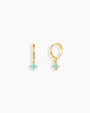 Turquoise-blue drop earrings with a slim gold-tone huggie and a dainty flower-shaped zircon drop