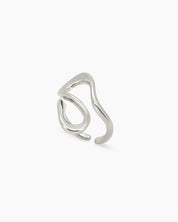 A high-shine silver ring that flows in a continuous wave with an open silhouette and smooth curves