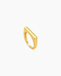 A ring with a beveled rectangular face and smooth gold finish for a retro spirit with modern finesse
