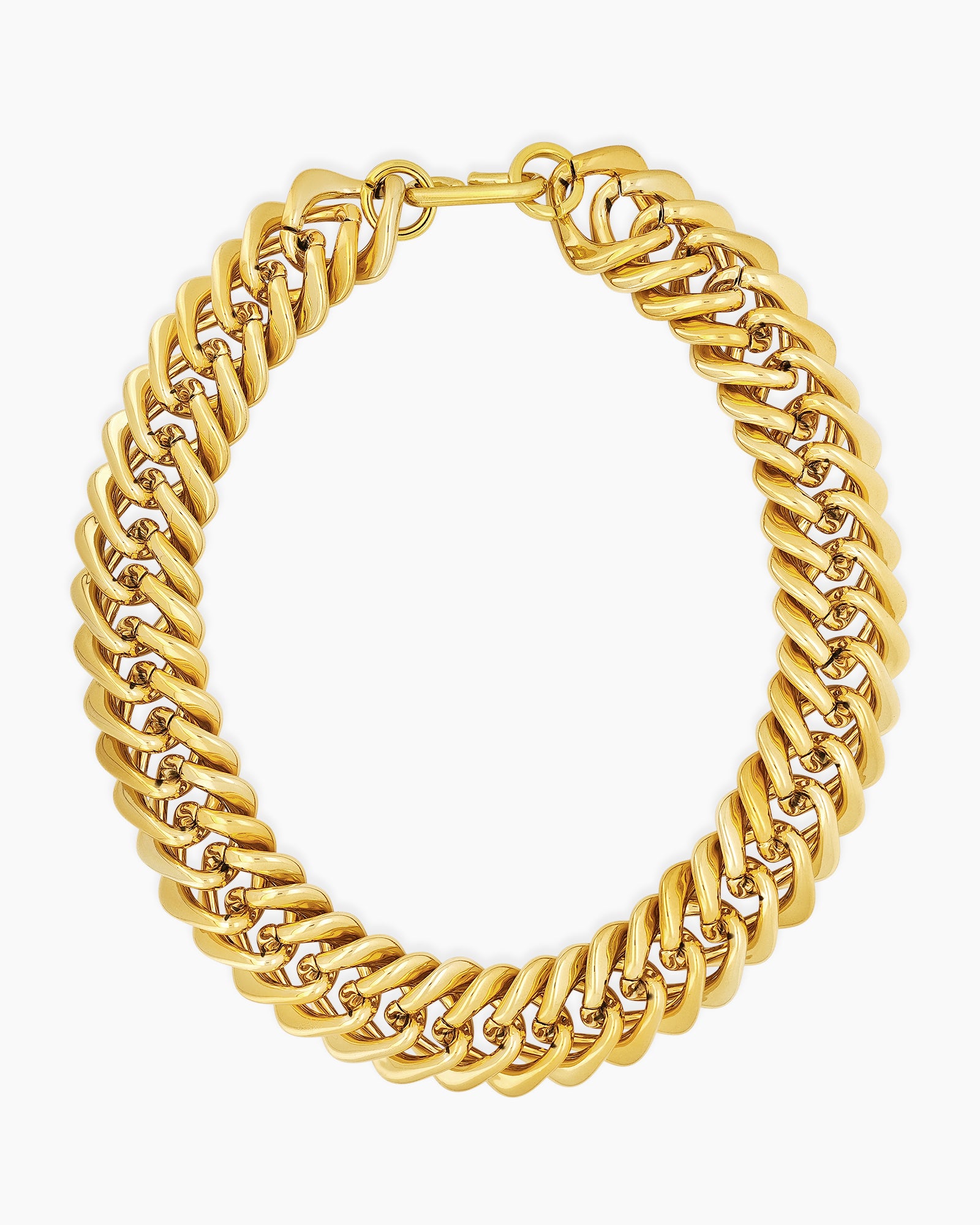 An elevated twist on the classic curb chain, this necklace is sleek, weighty, and unmissably bold