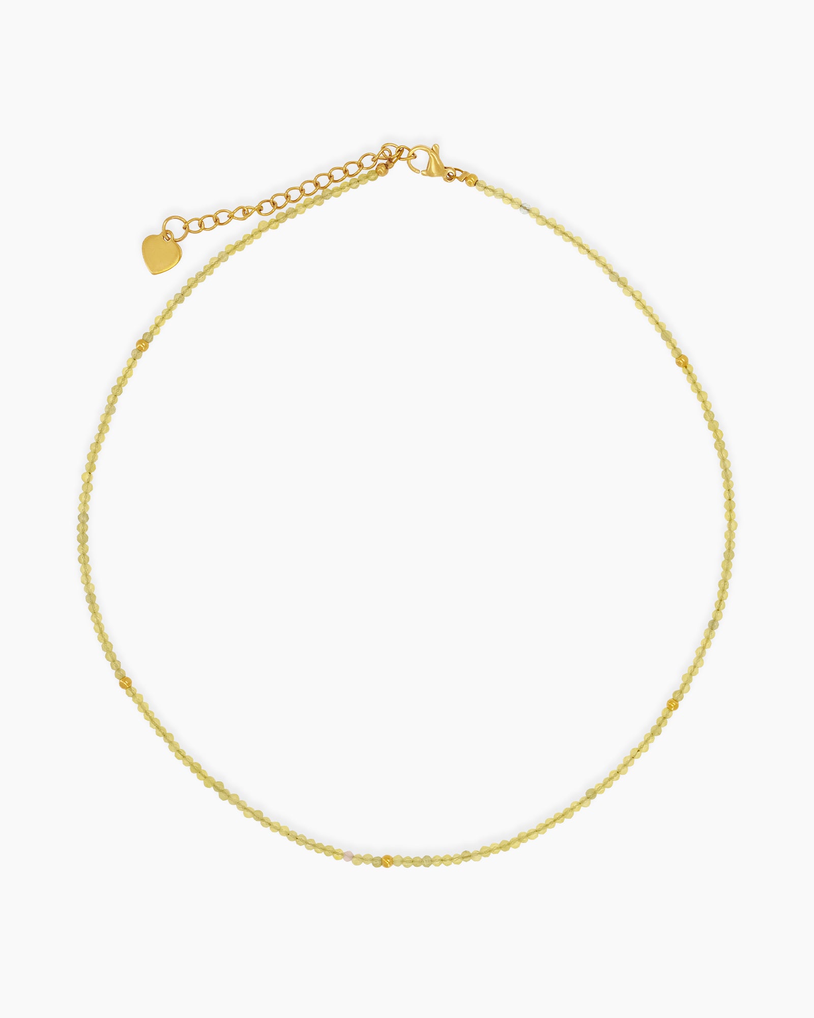 A necklace of petite yellow quartz beads with tiny gold-toned details for a delicate, modern silhouette