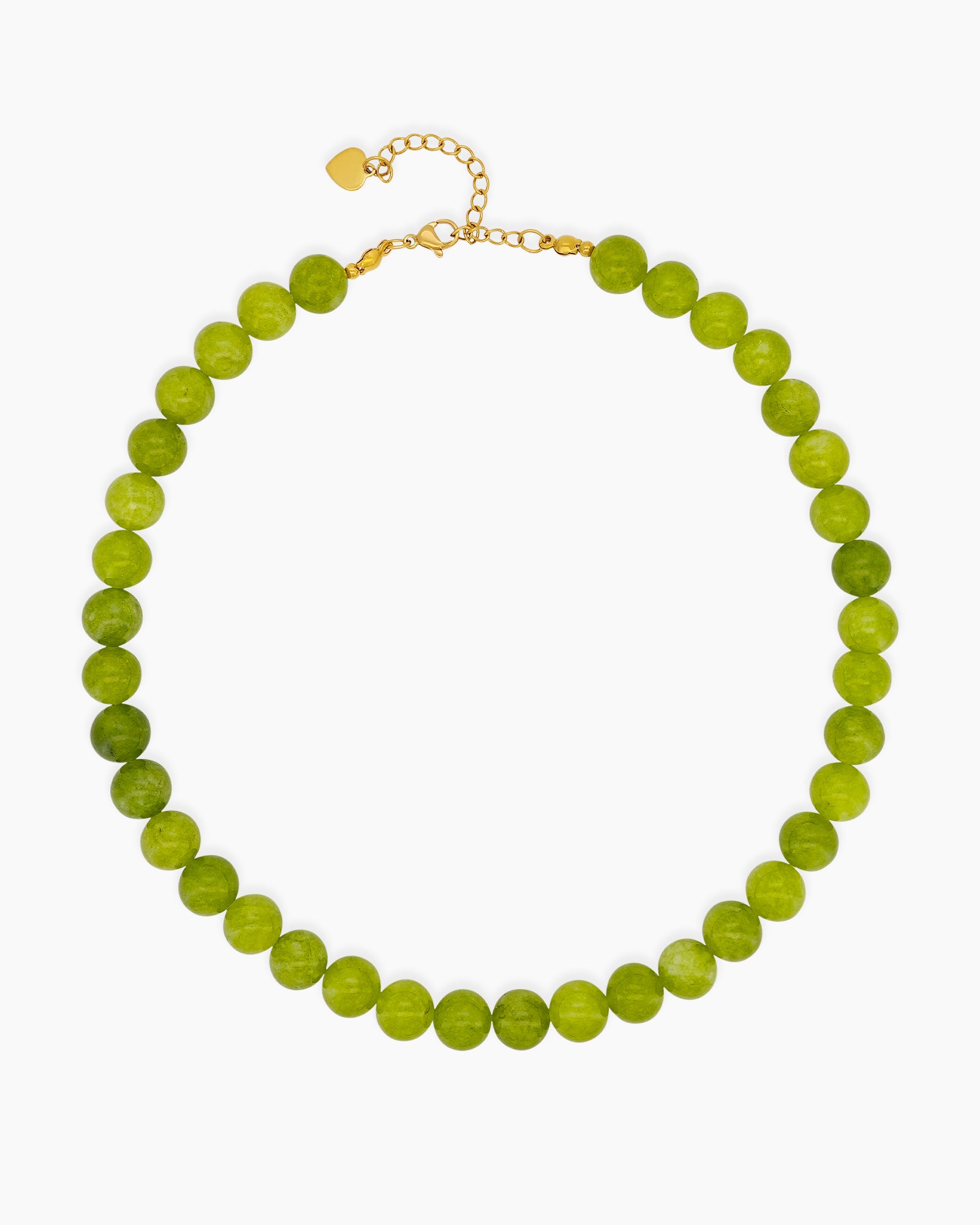 A necklace of glossy quartz beads in fresh lime and green grape tones for a zesty pop of color