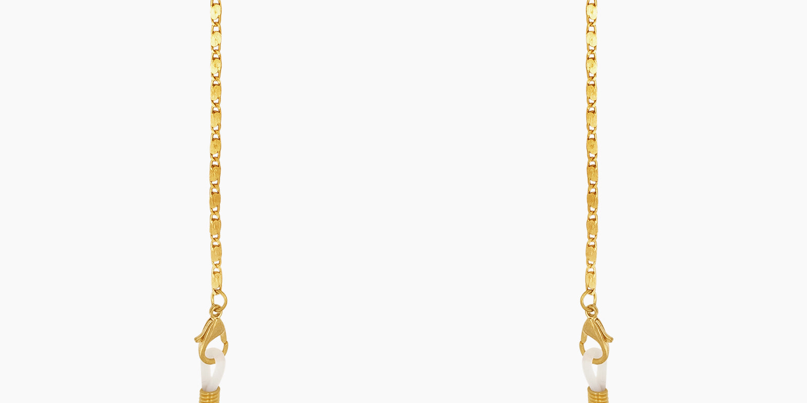 A refined gold glasses chain for eyewear, featuring a slim, gold-tone box-link design for a soft shimmer
