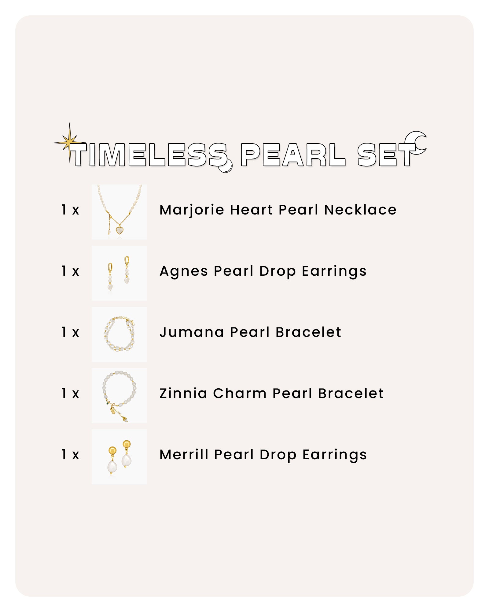 A set of five versatile designs combining lustrous freshwater pearls and warm gold tones