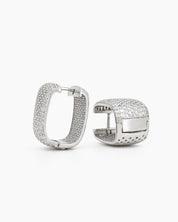 Statement earrings in a bold rectangular silhouette, encrusted with a full pavé of micro-set white zircons