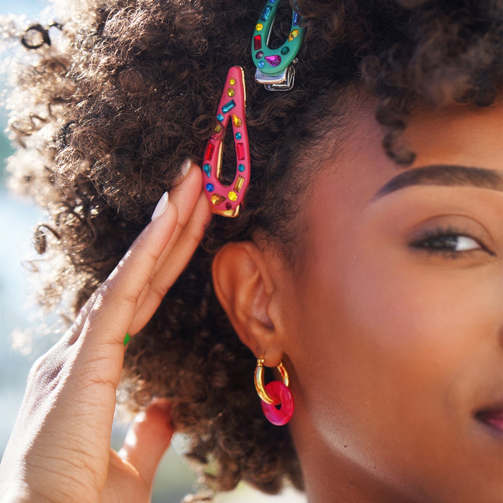 The Kitty hair clip and Ronda Pink Stone Huggies