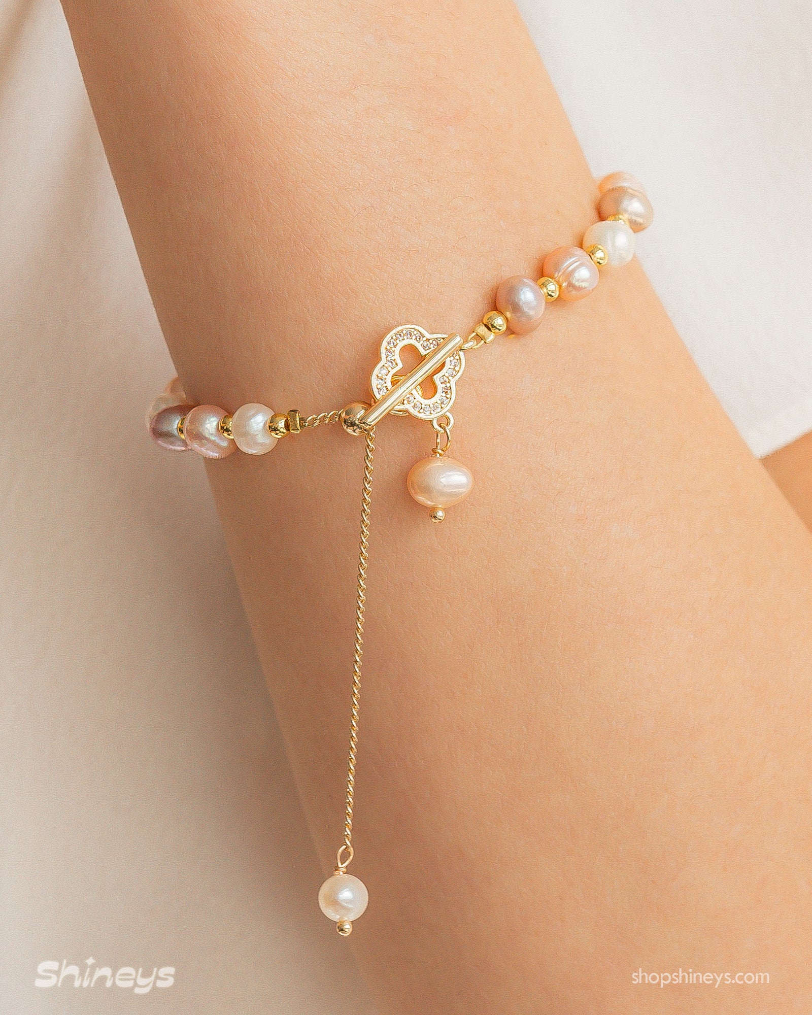 A bracelet of naturally irregular freshwater pearls in dreamy pink, lavender, and ivory