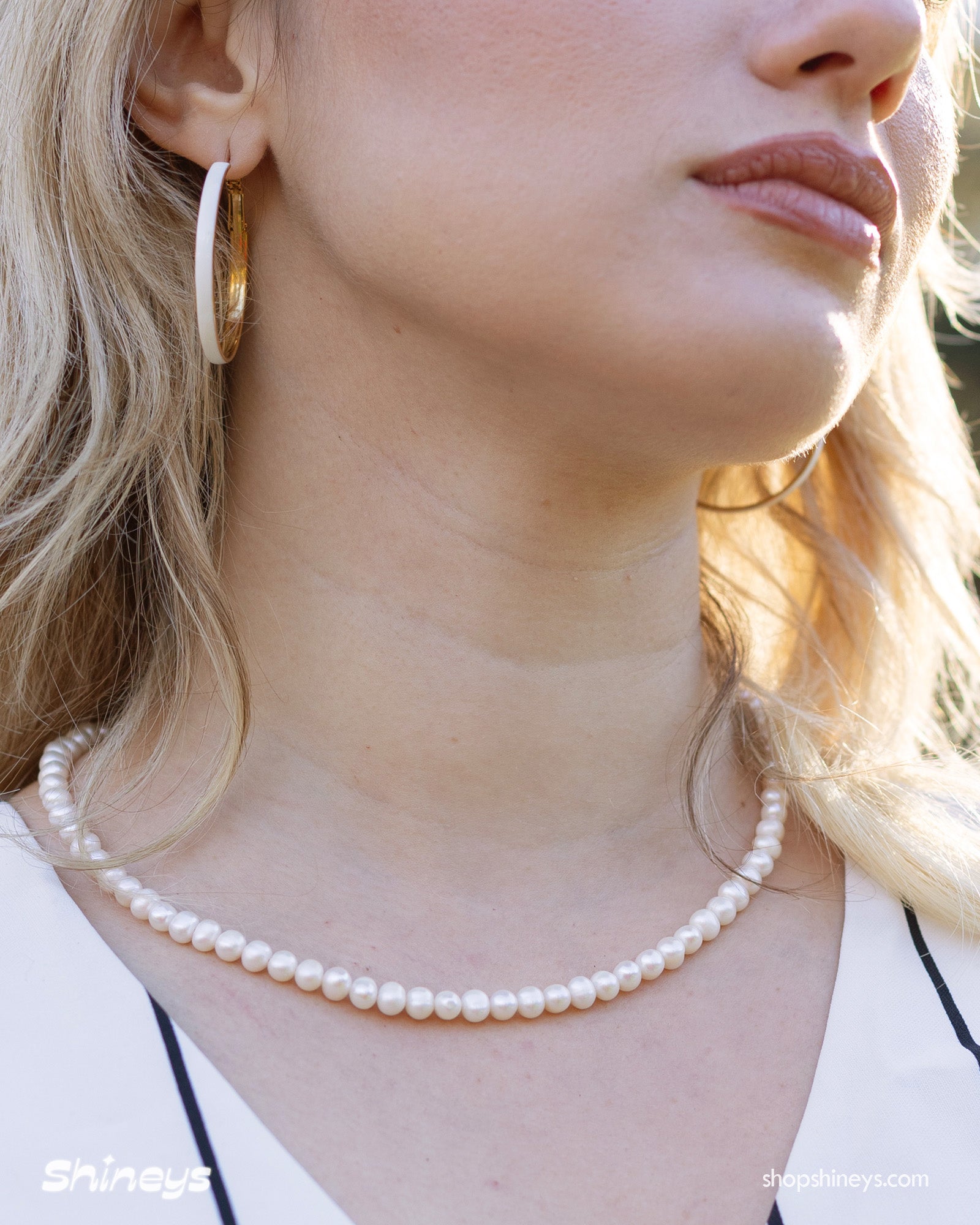 The Durdana Pearl Necklace paired with the Carmen Pastel Hoops