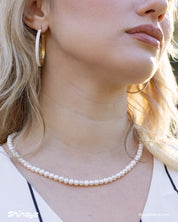 The Durdana Pearl Necklace paired with the Carmen Pastel Hoops