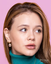 The Ksenia Stone Drop Earrings shown with the Bambi Pink Heart Huggies