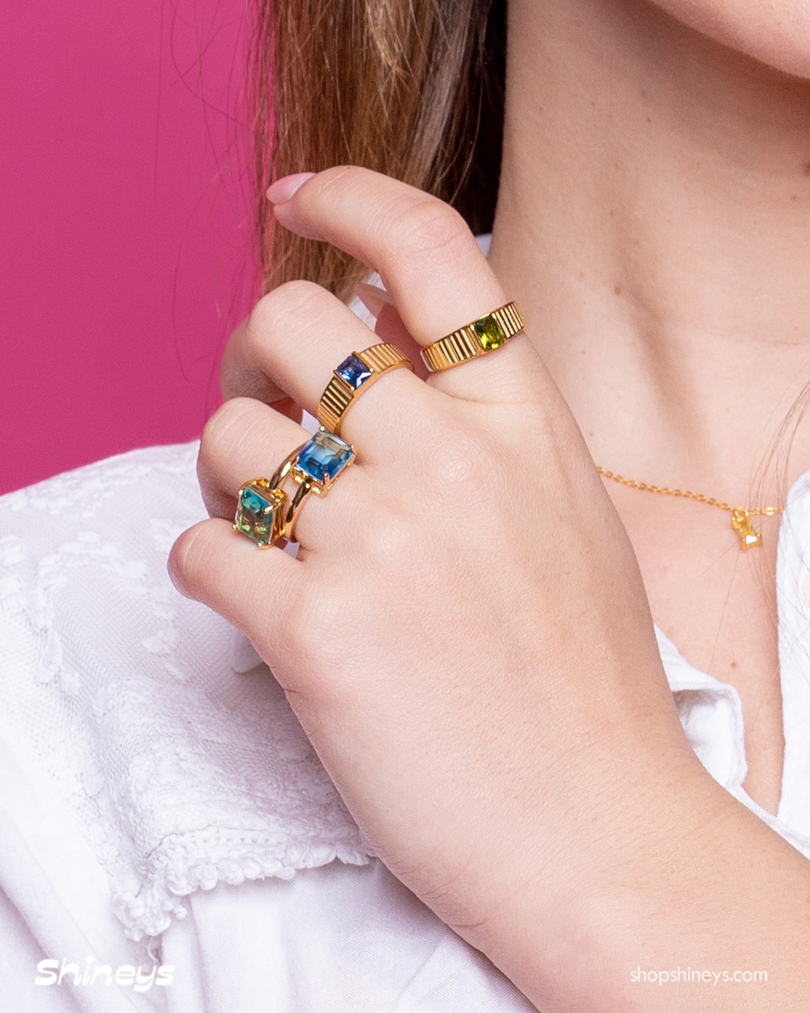 The Ru Gradient Stone Ring and Rebecca Vintage Stone Ring