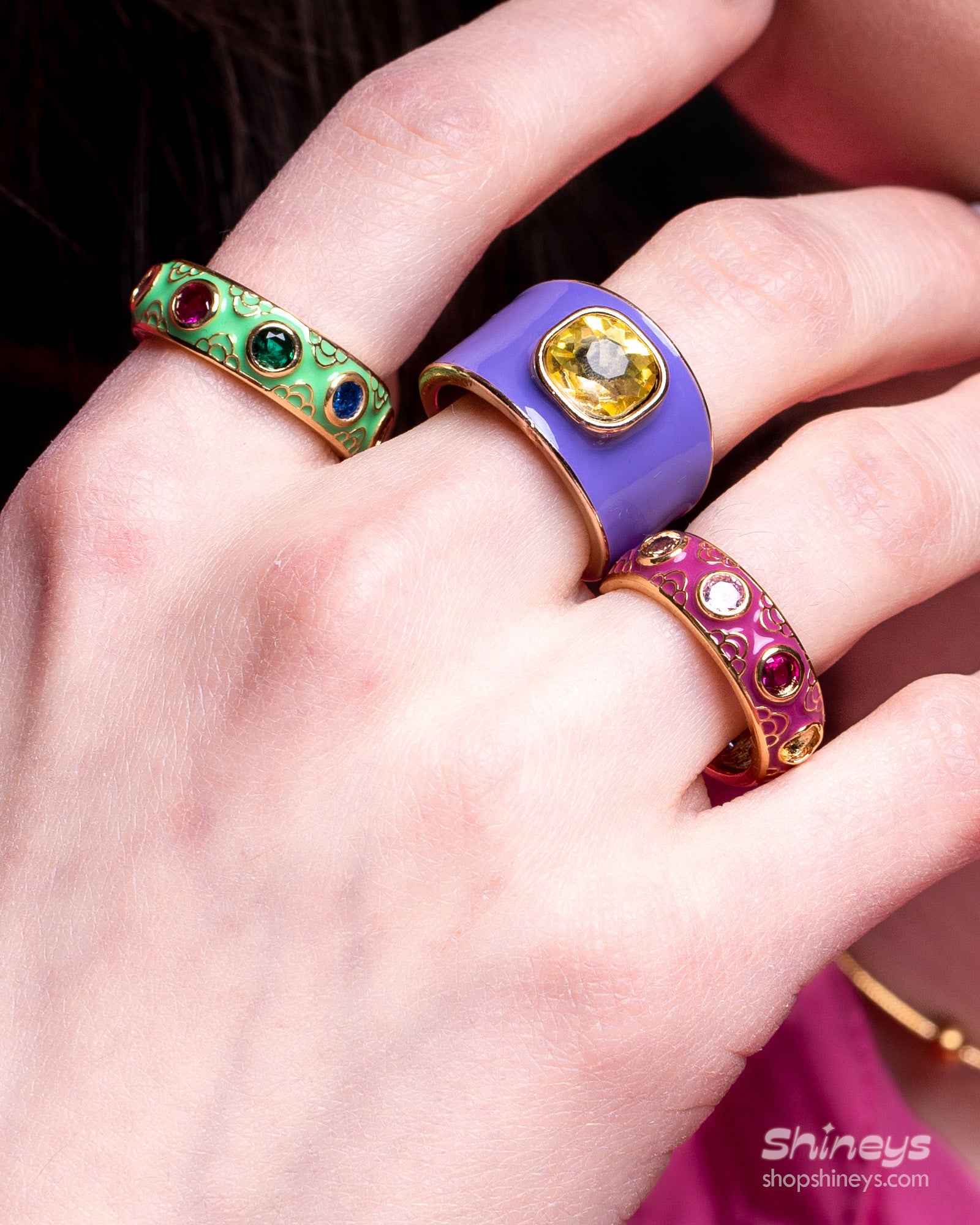 The Tangier Colored Enamel Ring and the Gala Statement Cocktail Ring